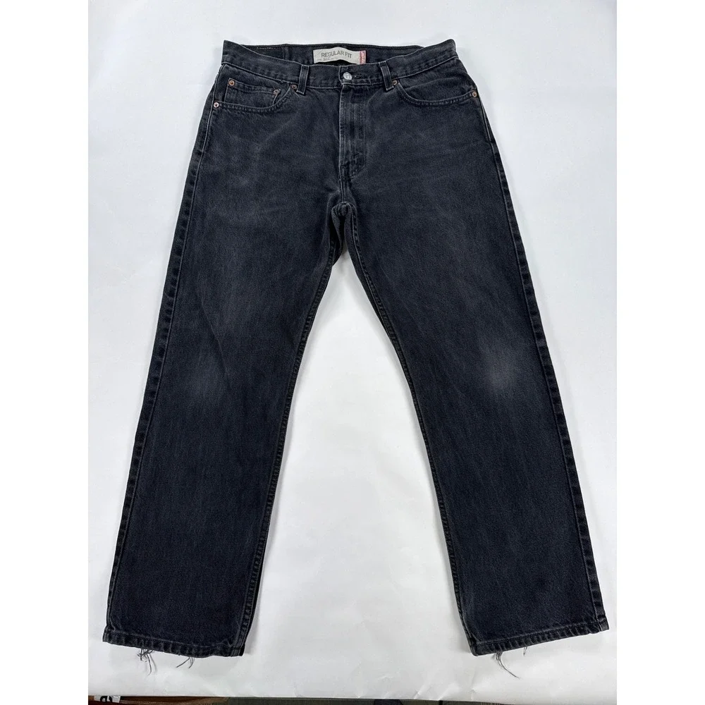 Levis Mens 505 Jeans 34x30 Faded Black Regular Fit Straight Leg Denim Y2K